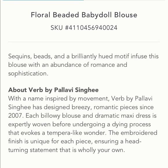 Anthropologie Verb Floral Beaded Babydoll Blouse NEW - Picture 9 of 10